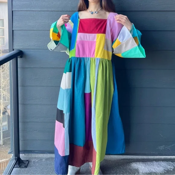 Handmade Quilted Patchwork Colorblock Dress SKU 02265 - Picture 8 of 16